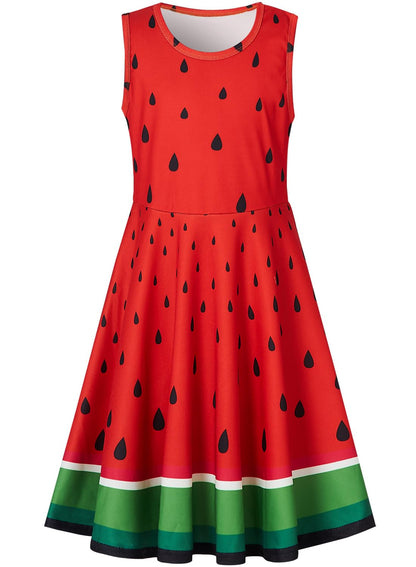 kids4ever Mädchen Kleid Ärmellos Sommerkleid Rundhals A-Linie Swing Kleid Meerjungfrau Galaxie Prinzessin Party Geburtstag 4-12 Jahre