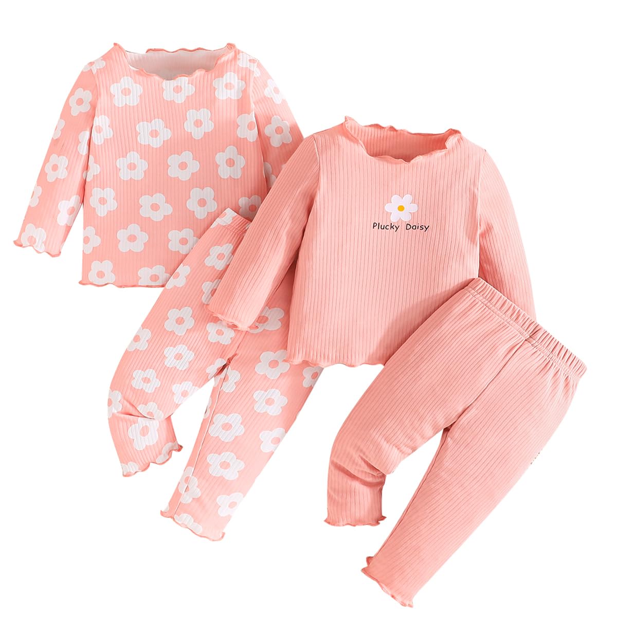Kleinkind Baby Mädchen Kleidung Set Rüschen gerippt Kurzarm / Langarm T-Shirt Tops + Shorts Hosen 4 Stück Sommer Herbst Süße Outfits Set