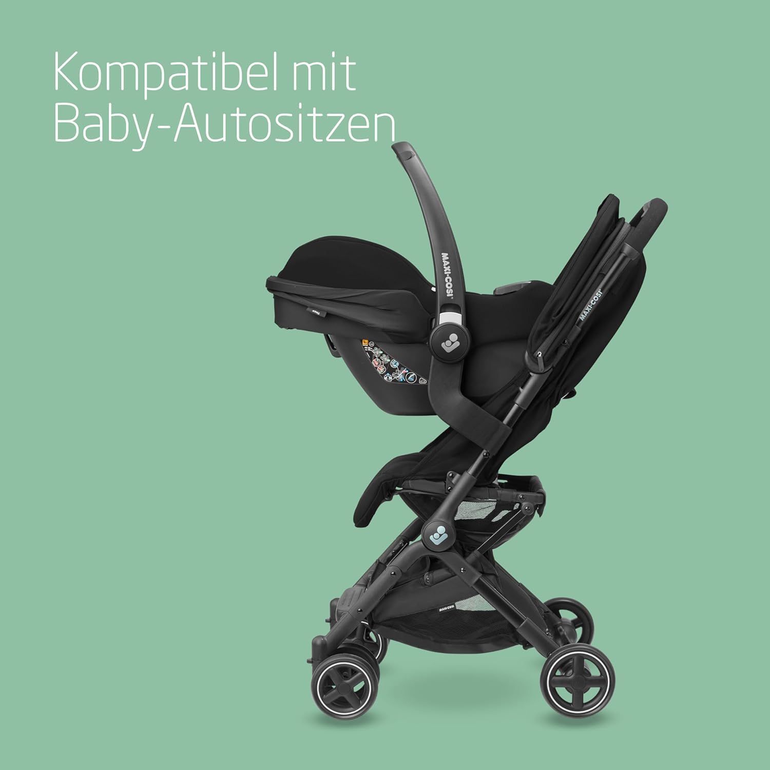 Maxi-Cosi Lara2 Baby Kinderwagen, 0–4 Jahre, 0–22 kg, federleichter, kompakter Buggy, 3 Liegepositionen, flache Liegeposition, klein zusammenklappbar, Schultergurt, Essential Black - Meloni2