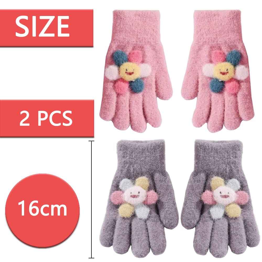 ZDQC 2 Paar Warme Strickhandschuhe Kinder,Süße Handschuhe Kinder,Handschuhe Kinder Stretch,Winter Warme Strickhandschuhe,Vollfinger Handschuhe,Fingerhandschuhe Kinder Winter