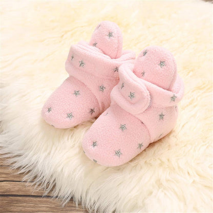 EDOTON Unisex-Baby Neugeborenes Fleece Booties, Baby Jungen Mädchen Weiche Sohlen Streifen Bootie Kleinkind Stiefel Niedlich Stiefel Socke Einstellbar
