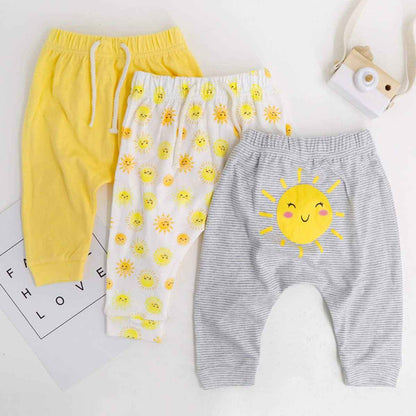 CuteOn Pack of 3 Unisex Children's Toddler Harem Trousers Cotton Elastic Trousers