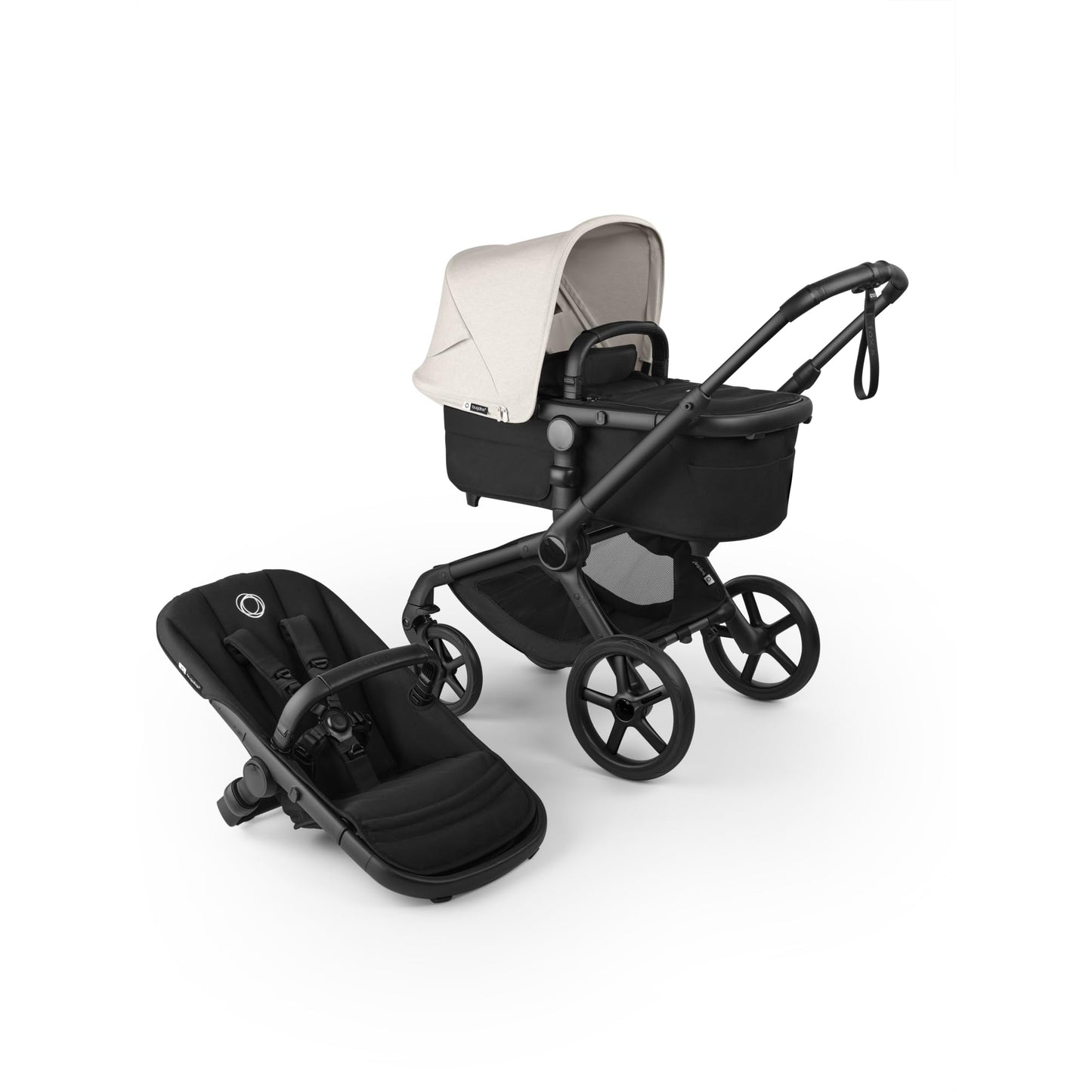 Bugaboo Fox 5, 2-in-1 Kinderwagen für jedes Gelände, mit Liegewanne und ausziehbarem Kleinkindsitz, einfach zu manövrieren und Ein-Hand Faltung, Fahrgestell in Schwarz und Sonnendach in Forest Green