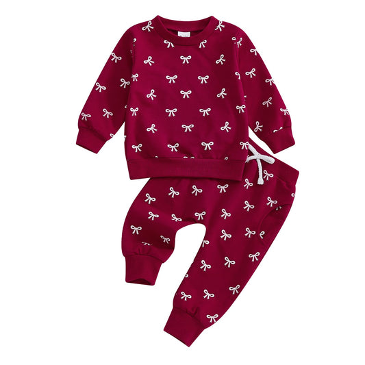 Beauace Baby Girl Clothing Set Bow Print Long Sleeve Sweatshirt + Trousers Newborn Outfit Toddler Two Piece Autumn Winter Baby Clothing