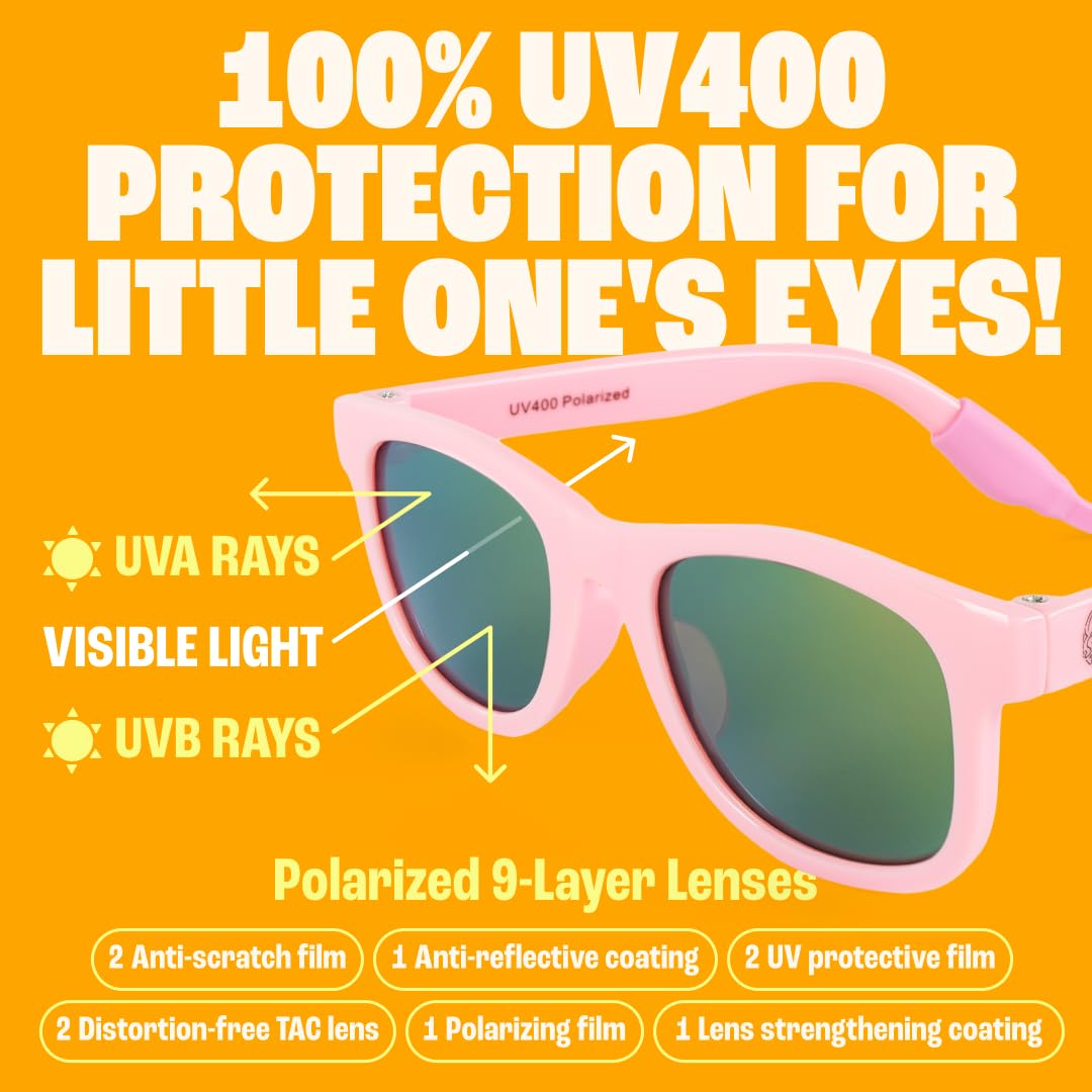 Polarized Baby Sunglasses with Strap - Unbreakable Flexible Toddler Sunglasses for Toddlers Newborn 0-24 Months