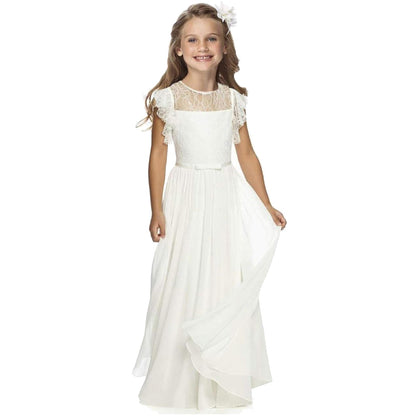 TYHTYM Blumenmädchen Kleid, Festzug, Hochzeit, Spitzenkleid, Abschlussballkleid, Mädchen, Partykleid, Flattern Ärmel, Weiß