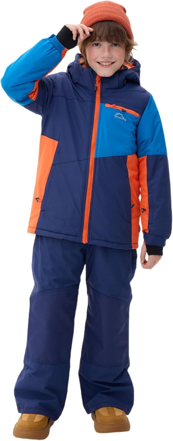 Kinder Schneeanzug für Jungen, Winter Skijacke und Hosen Set mit Kapuzenriemen, winddicht, wasserdicht, warmer Mantel