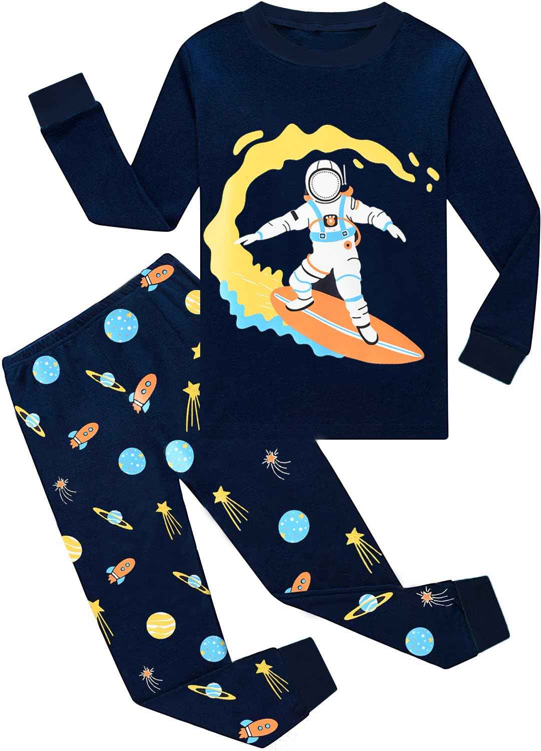EULLA Children's Boys' Pyjamas Long Sleeve Cotton Winter Pyjama Set Fire Truck Dinosaur Digger Tractor Train Two-Piece Sleepwear 1-7 Years 92 98 104 110 116 122