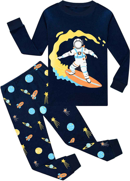 EULLA Children's Boys' Pyjamas Long Sleeve Cotton Winter Pyjama Set Fire Truck Dinosaur Digger Tractor Train Two-Piece Sleepwear 1-7 Years 92 98 104 110 116 122