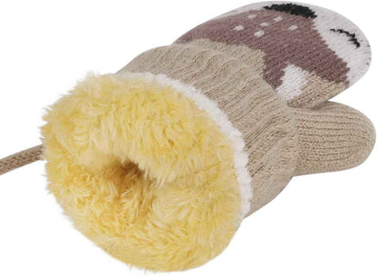 0-3 Jahre Baby Winter Handschuhe Kinder Gestrickte Fäustlinge Warme Fleece Gefütterte Handschuhe Fausthandschuh mit Schnur Outdoor Weich Winterhandschuhe Skihandschuhe Handwärmer für Jungen Mädchen