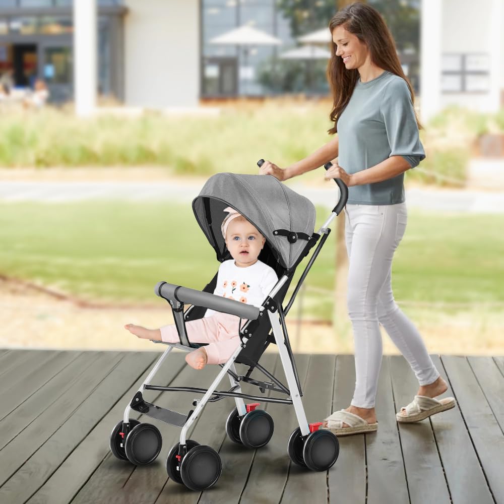 Kinderbuggy, Klein Zusammenklappbar Kinderwagen,Rücken und Fußstützenverstellung,Hinterradbremse,5-Punkt-Gurt,Einfaches Ein-Hand-Falten,Baby Reisebuggy