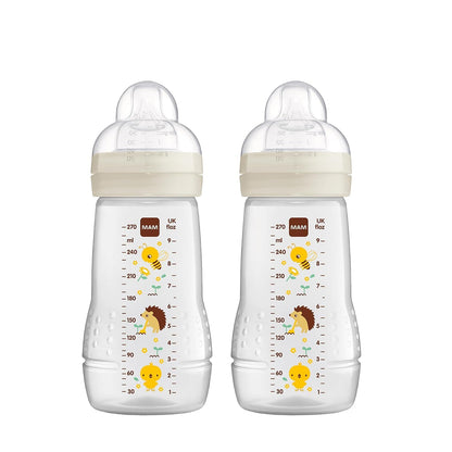 MAM Easy Active Trinkflasche im 2er-Set (330 ml), Baby Trinkflasche inklusive MAM Sauger Größe 2 aus SkinSoft Silikon, Milchflasche mit ergonomischer Form, 4+ Monate, Weltall - Meloni2