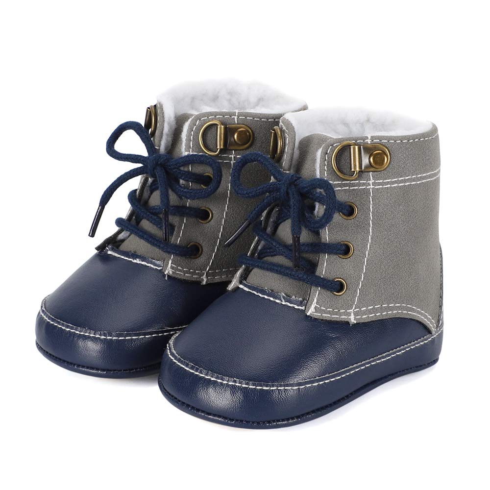 LACOFIA Baby Boys Cowboy Winter Boots Toddler Non-Slip Laces Snow Boots