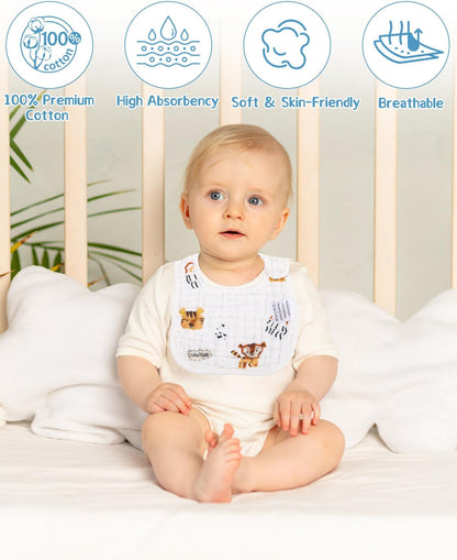 Toaren Baby Bibs, 7-Pack Cotton Baby Bibs, Unisex Baby Bibs with Snap Fastener, Large Bibs with Absorbent and Soft, Drool Bibs for Baby Boys and Girls for Toddlers 0 to 36 Months 