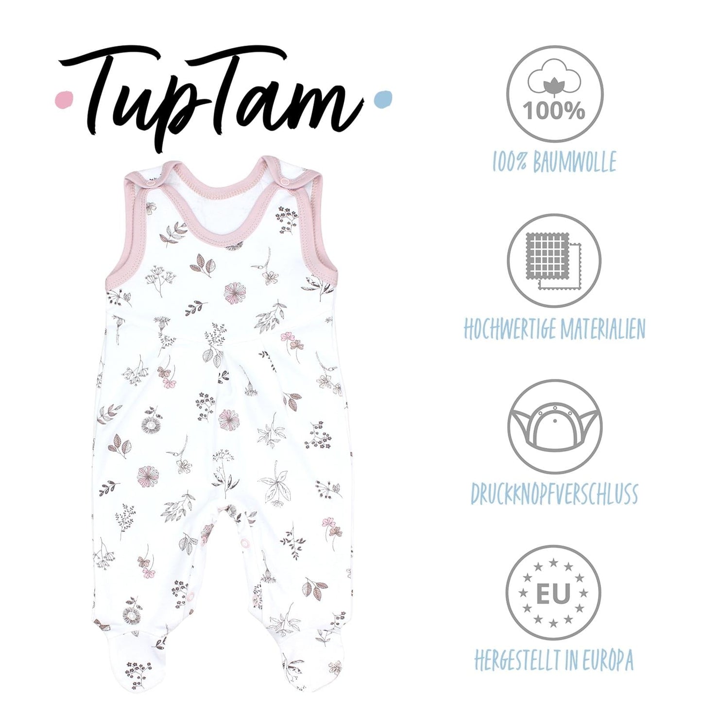 TupTam Baby Mädchen Strampler mit Fuß 3er Pack