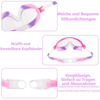 Moseem Schwimmbrille Kinder, 2 Stück Schwimmbrille 3-15 Jahre UV-Schutz,Anti-Nebel Kein Auslaufen Schwimmbrillen für Kinder, Mädchen, Jungen