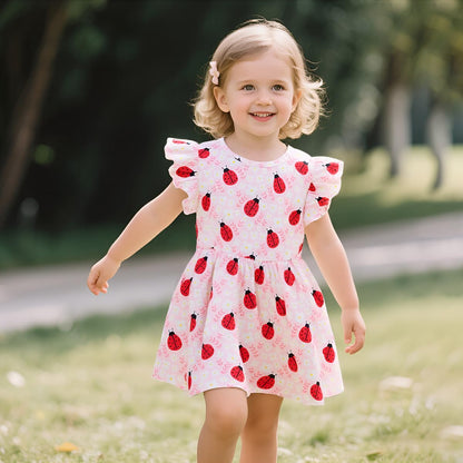 EULLA Kinder Mädchen Kleid Kurzarm Lässig A-Linie Regenbogenstreifen Erdbeere Marienkäfer Schmetterling Kleider Gr.92 98 104 110 116 122