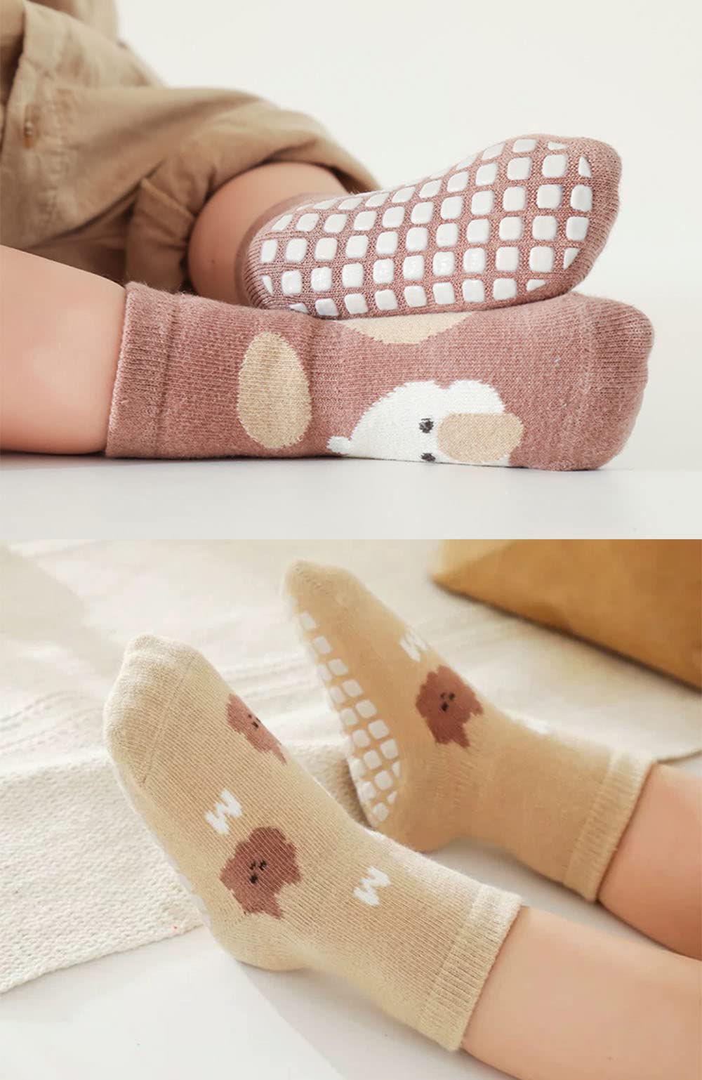 Pack of 5 Baby Toddler ABS Non-Slip Socks, Trainer Socks, Animal Motifs, Cotton
