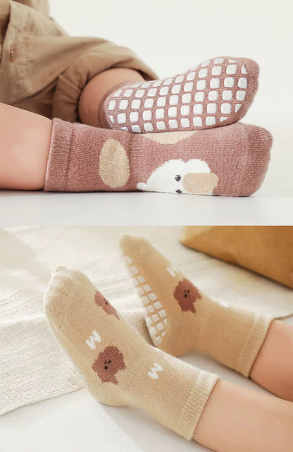 Pack of 5 Baby Toddler ABS Non-Slip Socks, Trainer Socks, Animal Motifs, Cotton