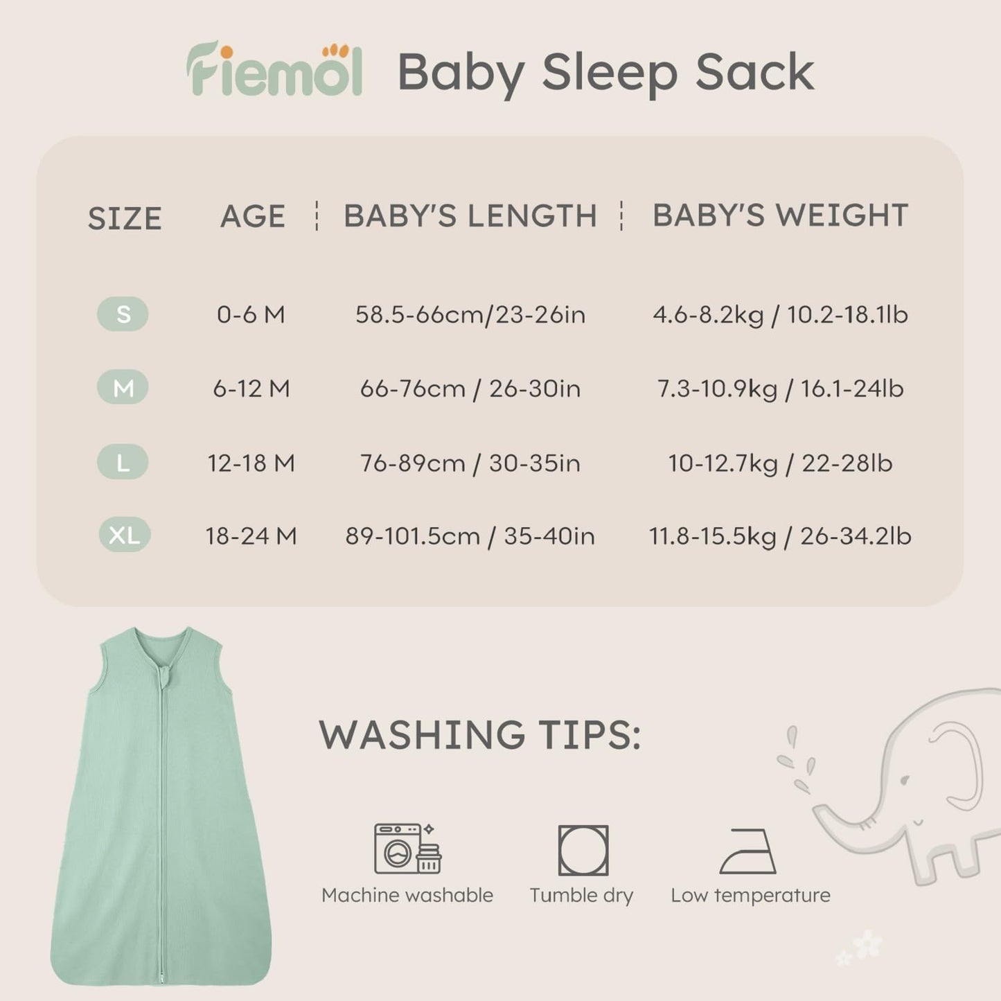 FIEMOL Baby Sleeping Bag 2.5 Tog 0-6 Months, Winter Cotton Newborn Baby Sleeping Bag, Wearable Blanket for Infants and Toddlers, 2-Way Zip Sleeping Bag, 67 cm, Rainbow