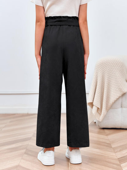 Haloumoning Mädchen Weite Hose Palazzo Hohe Taille Mode Bootcut Elastische Paperbag Freizeithose mit Gürtel