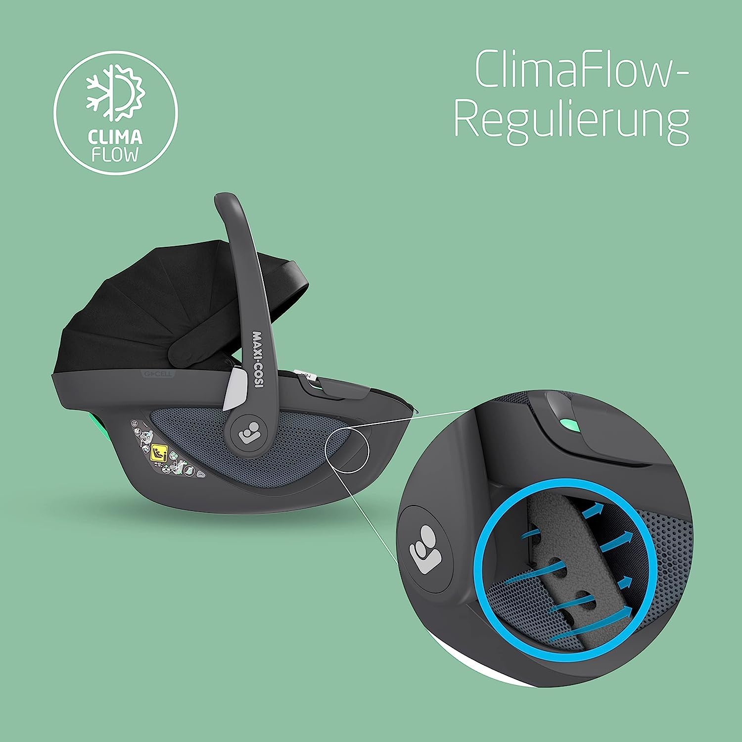 Maxi-Cosi Pebble 360 i-Size Babyschale Drehbar, Neugeborenen Autositz 360 Grad, 0–15 Monate (40–83 cm), Drehung mit einer, ClimaFlow, Easy-In-Gurt, G-CELL Seitenaufprallschutz, Essential Green - Meloni2
