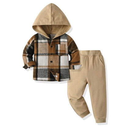 Kleinkind Baby Jungen Kleidung Outfit 2 Stück Baumwolle Plaid Junge Hoodies Shirt Tops Hosen Set Kleine Jungen Anzug Kinder Trainingsanzug Frühling Herbst Kleidung Set