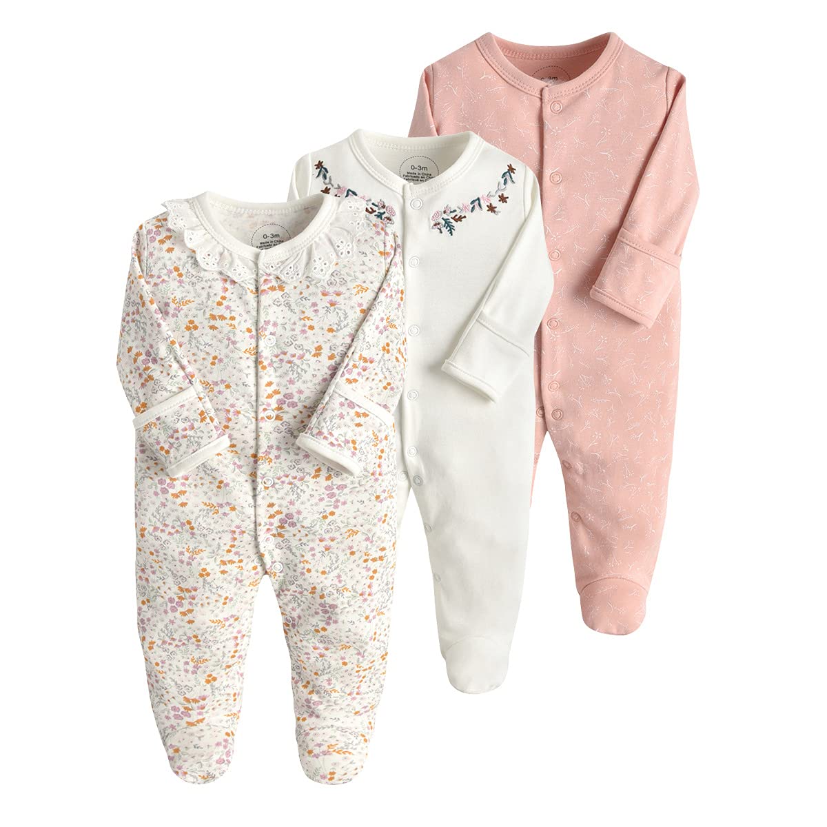 amropi Baby Mädchen Schlafstrampler 3er Pack Jungen Pyjamas Baumwolle Overalls Strampler für 0-12 Monate