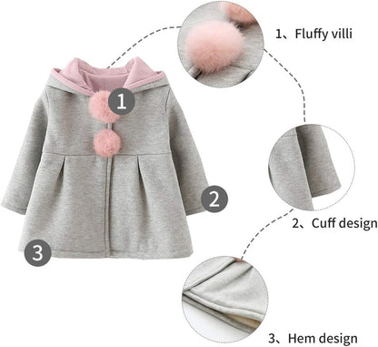 EDOTON Baby Girls' Cotton Coats Spring Autumn Winter Jackets with Hair Balls Rabbit Ear Toddler Warm Clothing