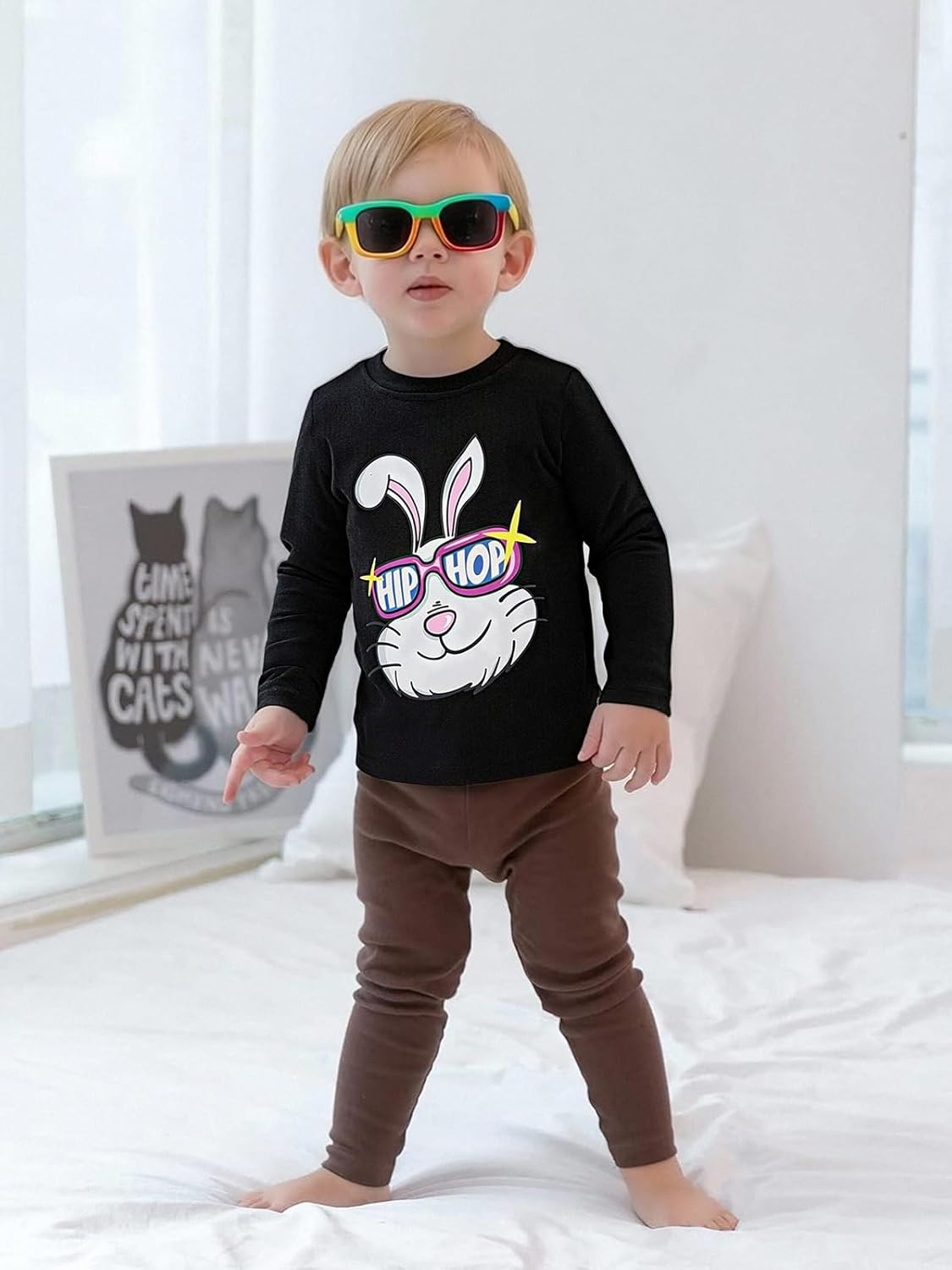 Kinder Hase Langarmshirt für Mädchen Jungen Baumwolle Rundhals Langarm Shirt Ostergeschenke Cartoon Bunny Oberteile Tops 2-7 Jahre
