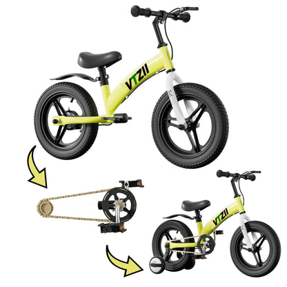 VTZII Laufrad 2 in 1 Kinderfahrrad für Kinder ab 2 3 4 5 6 7 Jahre,mit Bremse Stützräder Pedalen,12 14 16 Zoll Kinderlaufrad - Meloni2