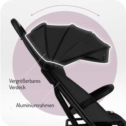 MoMi Kinderwagen ANDREA mit automatischem Faltsystem, bis 22 kg Körpergewicht, 5-Punkt-Sicherheitsgurt, Getränkehalter, Einkaufskorb, Tasche, Insekten- und Regenschutz, mit Zwillingsfunktion