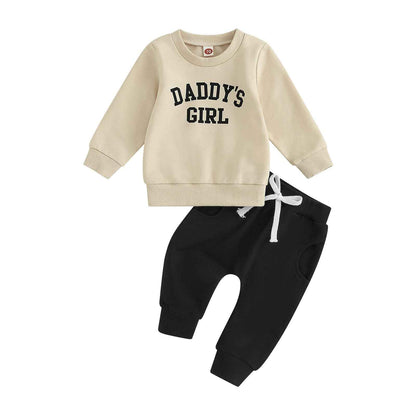 Baby Unisex Christmas 2-Piece Trousers Set Boys Girls Christmas Outfit Long Sleeve Gingerbread Daddy's Girl Letter Print Sweatshirt + Jogging Bottoms Christmas Outfit Set Christmas Streetwear