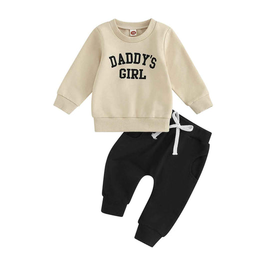Baby Unisex Christmas 2-Piece Trousers Set Boys Girls Christmas Outfit Long Sleeve Gingerbread Daddy's Girl Letter Print Sweatshirt + Jogging Bottoms Christmas Outfit Set Christmas Streetwear