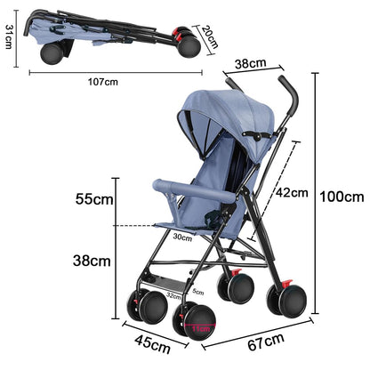 Kinderbuggy, Klein Zusammenklappbar Kinderwagen,Rücken und Fußstützenverstellung,Hinterradbremse,5-Punkt-Gurt,Einfaches Ein-Hand-Falten,Baby Reisebuggy