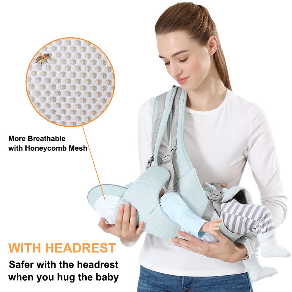 Azeekoom Baby Carrier Ergonomic with Hip Seat, Cotton Child Carrier Dorsal and Ventral, Lightweight Breathable, Adjustable Headrest for Babies and Children from 0 to 48 Months (3.5 to 25 kg) 