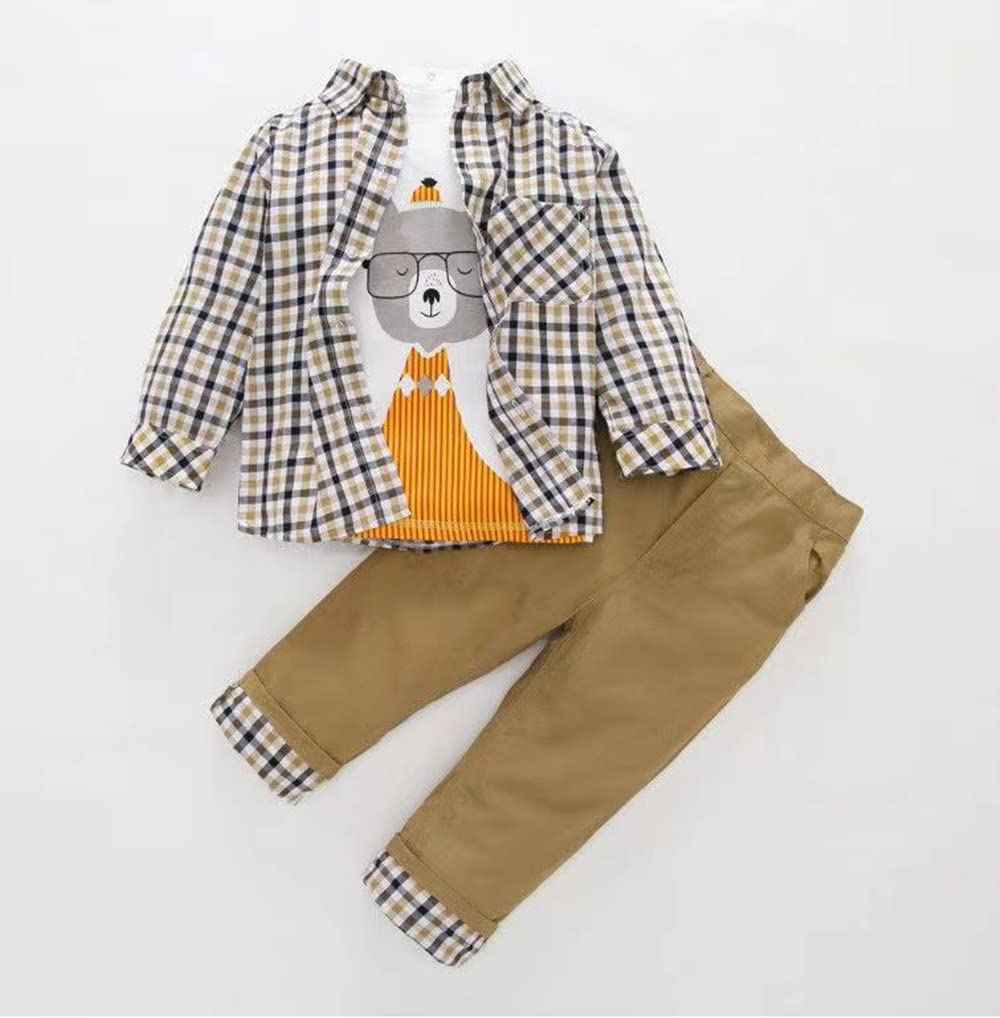 MERCIYD Toddler Boys Casual 3-Piece Clothing Set T-Shirt + Checked Shirt + Khaki Trousers