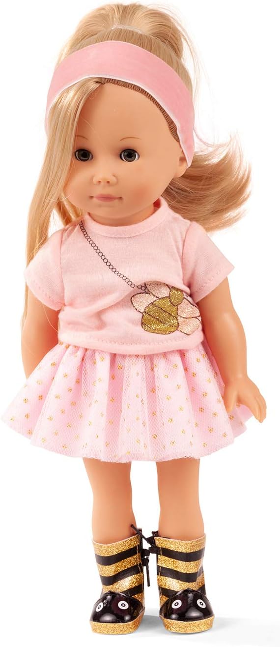 Götz 2013034 Just Like me - Mia im Bienenoutfit Puppe - 27 cm große Stehpuppe mit Langen blonden Haaren, blauen Schlafaugen in einem 7-teiligen Set