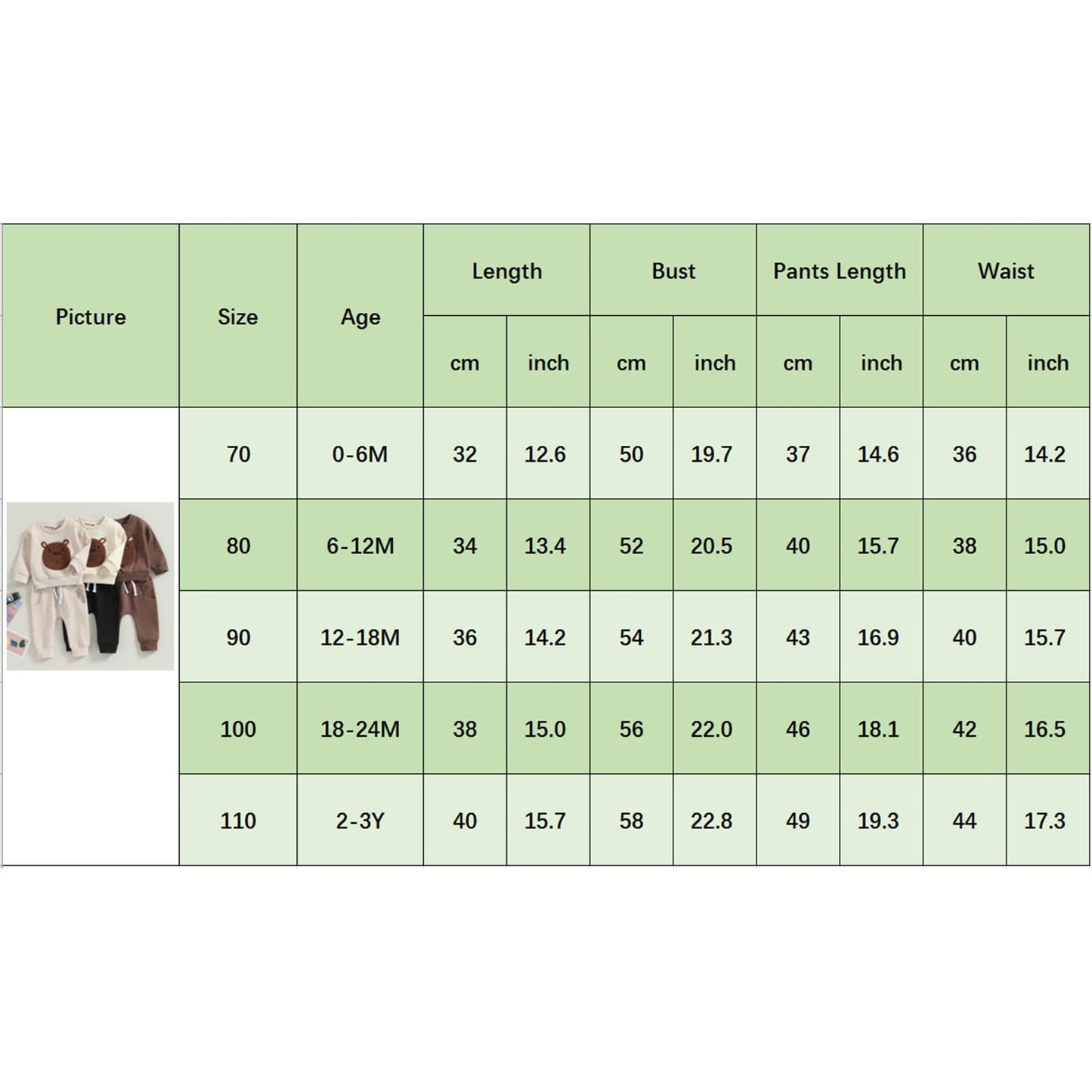 Carolilly Baby Suit 2-Piece Clothing Outfit Baby Clothing Set Cute Long Sleeve Sweatshirt Embroidered Bear + Long Trousers Warm Children's Suit Autumn Spring