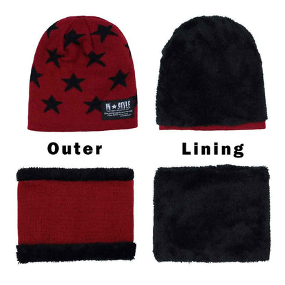 YR.Lover Momoon Dicke Beanie Hut +Schal Set Winter Warmen Schnee Knit Skull Cap für Kinder Jungen Mädchen