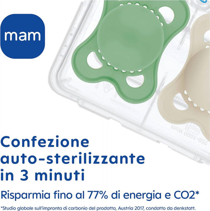 MAM Original Schnuller Größe 16+ Monate, Naturkautschuksauger, bio-rund, mit Schnullerhülle, neutral