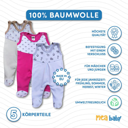 MEA BABY Unisex Strampler mit Aufdruck, Baumwolle, 5er Pack. Baby Strampler Mädchen Baby Strampler Junge