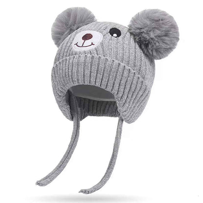 KEELYY Baby Mütze Beanie Strickmütze Herbst Wintermütze Süßer Hut mit Earflap und Bindebändern Warm Hat für Jungen Mädchen
