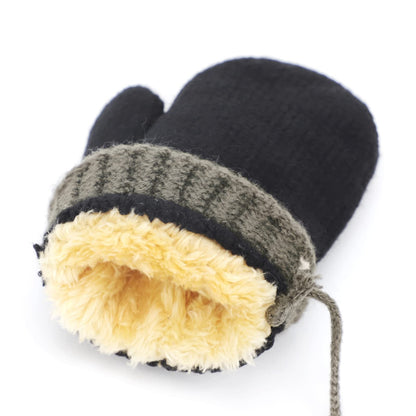 Kids Winter Gloves Mittens Baby Cartoon Mitten Neck Gloves Thick Double Knitted Glove with Plush,0 - 3 years old, Playing, Running, Skiing
