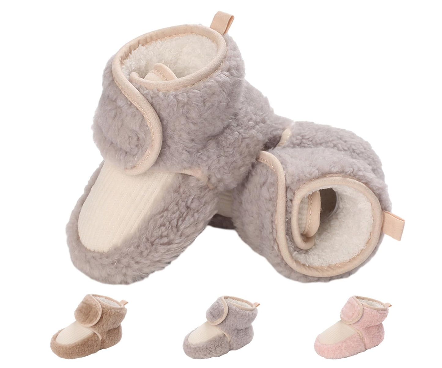 Baby Newborn Fleece Bootie, Winter Warm Non-Slip Soft Sole Winter Shoes, Sock Shoes, Cute Adjustable Crawling Shoes, Prewalker Boots for Girls and Boys, Toddler Size 0-18 Months