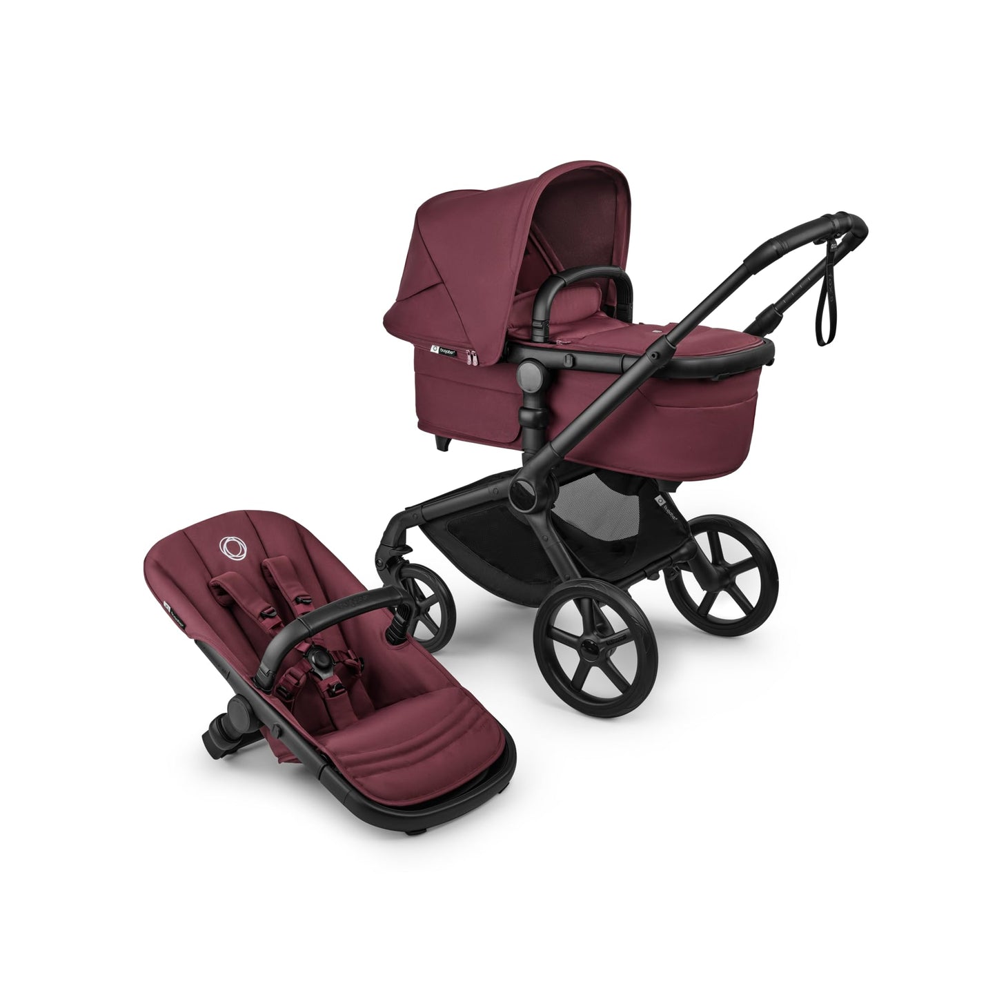 Bugaboo Fox 5, 2-in-1 Kinderwagen für jedes Gelände, mit Liegewanne und ausziehbarem Kleinkindsitz, einfach zu manövrieren und Ein-Hand Faltung, Fahrgestell in Schwarz und Sonnendach in Forest Green
