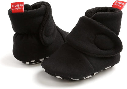 EDOTON Unisex-Baby Neugeborenes Fleece Booties, Baby Jungen Mädchen Weiche Sohlen Streifen Bootie Kleinkind Stiefel Niedlich Stiefel Socke Einstellbar