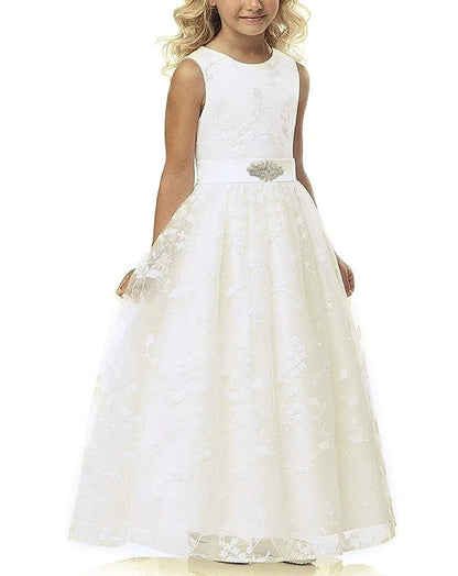 TYHTYM Blumenmädchen Kleid, Festzug, Hochzeit, Spitzenkleid, Abschlussballkleid, Mädchen, Partykleid, Flattern Ärmel, Weiß