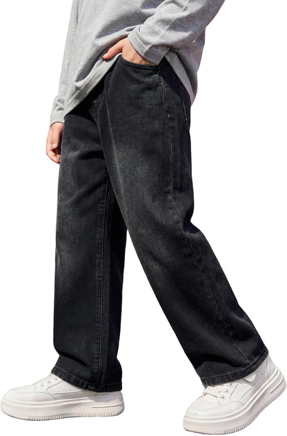 Baggy Jeans Jungen Weites Bein Gummibund Denim Jeanshosen Gr.120-170 | Baumwolle Lässige kinder Jeans Jungen Elastischer Freizeithose für 5-14 Jahren