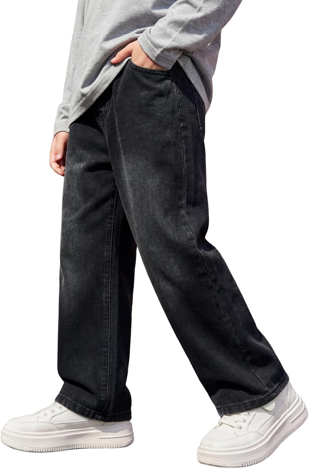 Baggy Jeans Jungen Weites Bein Gummibund Denim Jeanshosen Gr.120-170 | Baumwolle Lässige kinder Jeans Jungen Elastischer Freizeithose für 5-14 Jahren